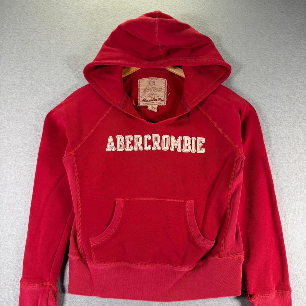 Vintage Abercrombie & Fitch Womens Red Hoodie Sweatshirt Athleisure‎ Distressed